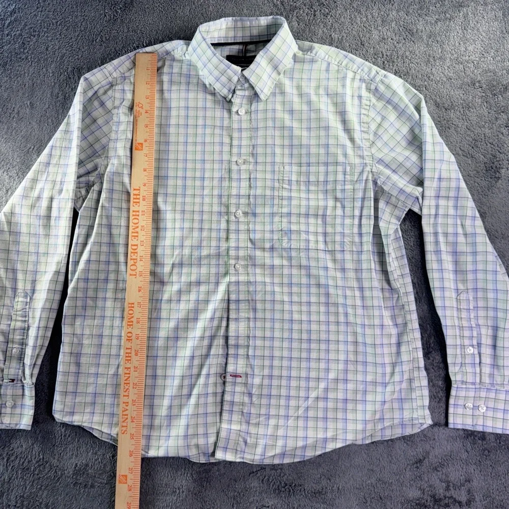 Tommy Hilfiger Mens Plaid All-Season Stretch Regular Fit Shirt Blue Green Large - Picture 8 of 8